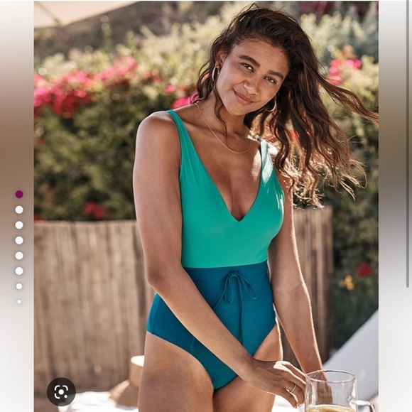 Summersalt deep dive tie waist backflip seaglass + seaweed swimsuit color block - Picture 1 of 6